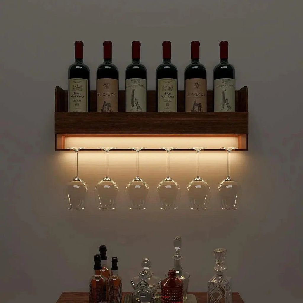Modern Wooden Backlit MDF Bar Mini Bar Shelf Cabinet in Walnut Finish - Decor Mantra 