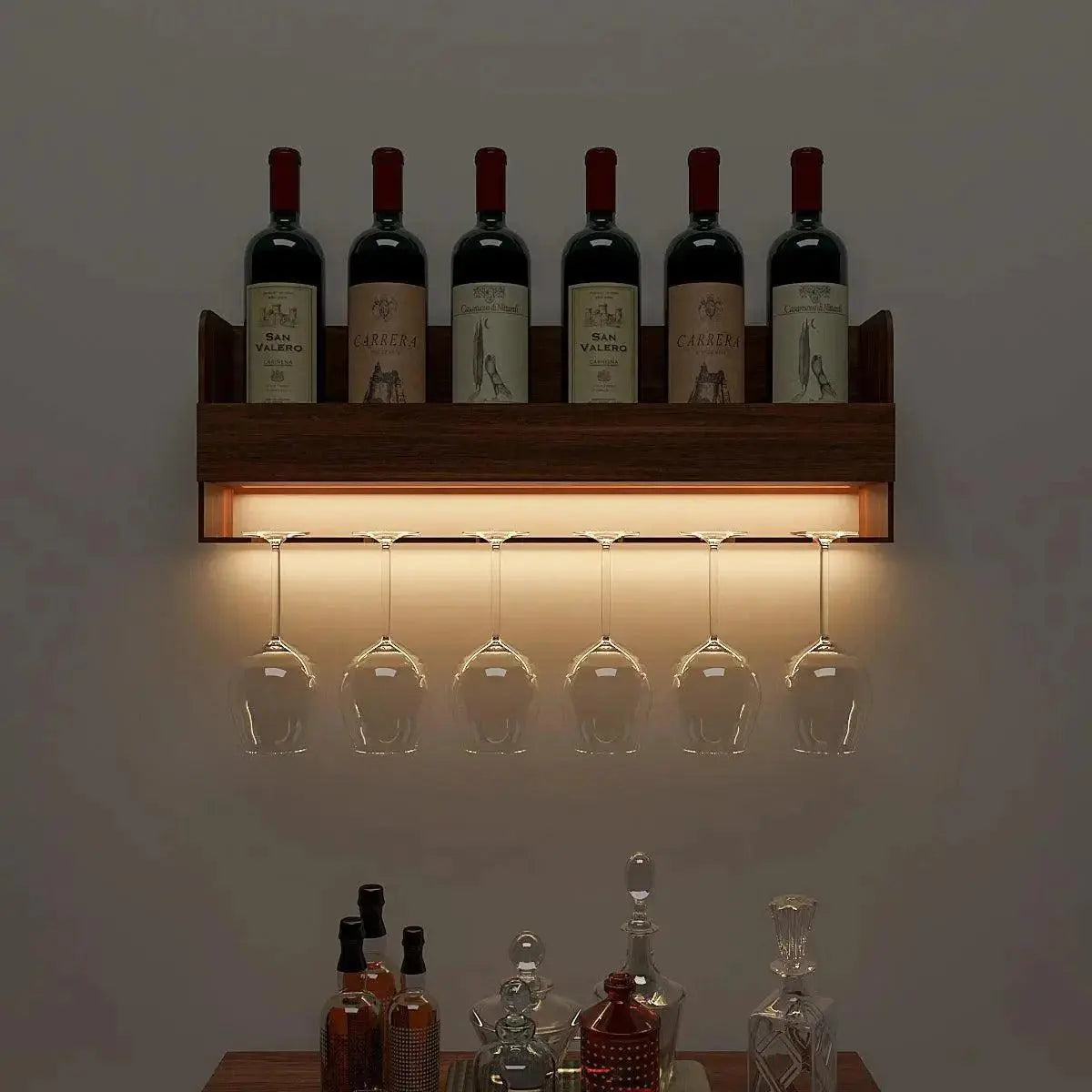 Modern Wooden Backlit MDF Bar Mini Bar Shelf Cabinet in Walnut Finish - Decor Mantra 