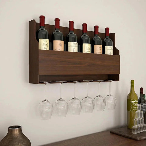 Premium Spacious Design Backlit MDF Mini Bar Shelf in Walnut Finish - Decor Mantra 