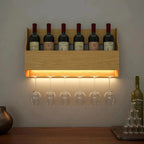 Minimalist Designer Backlit MDF Wall Mounted Mini Bar Shelf in Light Oak Finish - Decor Mantra 