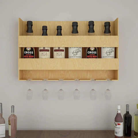 Aesthetic Look Backlit Wooden Wall Mounted Mini Bar Shelf in Light Oak Finish - Decor Mantra 