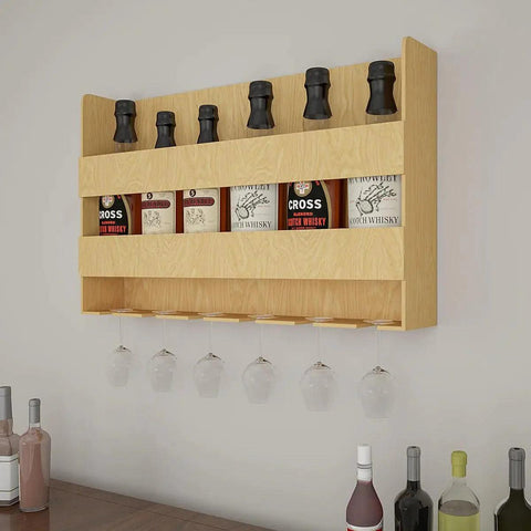 Aesthetic Look Backlit Wooden Wall Mounted Mini Bar Shelf in Light Oak Finish - Decor Mantra 