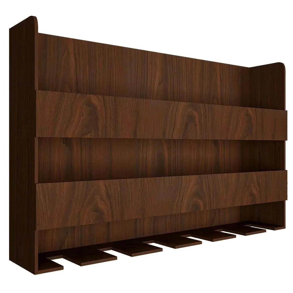 Sturdy Designer Backlit MDF Bar Wall Shelf / Mini Bar Shelf in Walnut Finish - Decor Mantra 