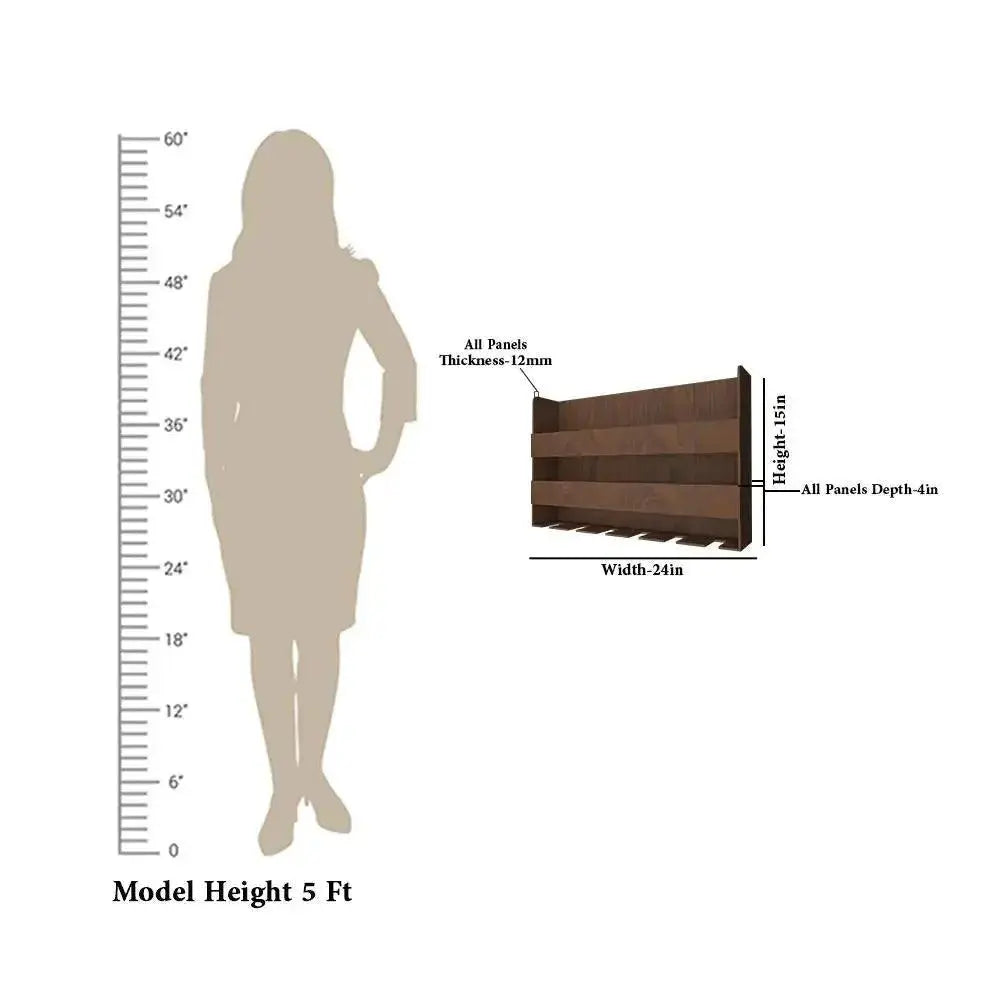 Sturdy Designer Backlit MDF Bar Wall Shelf / Mini Bar Shelf in Walnut Finish - Decor Mantra 
