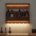 Backlit Design MDF Bar Wall Shelf / Mini Bar Shelf in Walnut Finish - Decor Mantra 