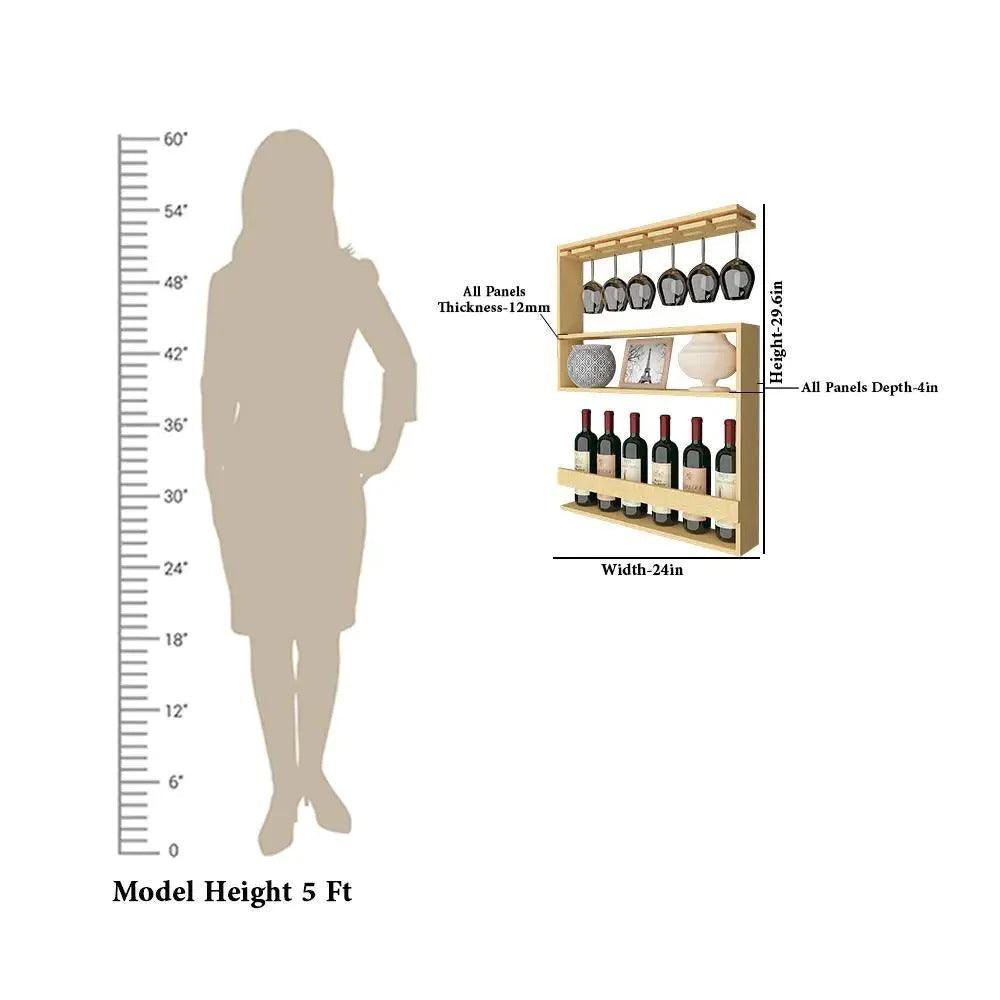 Modern Designer Backlit MDF Bar Wall Shelf / Mini Bar Shelf in Light Oak Finish - Decor Mantra 