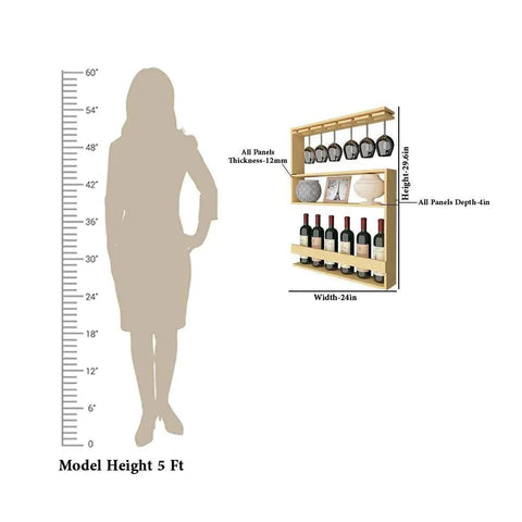 Modern Designer Backlit MDF Bar Wall Shelf / Mini Bar Shelf in Light Oak Finish - Decor Mantra 