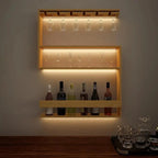 Modern Designer Backlit MDF Bar Wall Shelf / Mini Bar Shelf in Light Oak Finish - Decor Mantra 