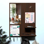 Beautiful "7 In One" Wooden Wall Organiser with Mirror, Key Holder, Coat Hangers, Pin Board, Clock, Calendar Decor Mantra