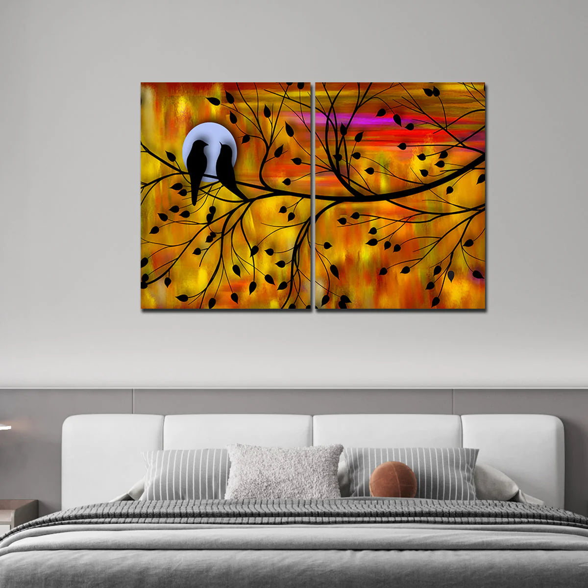 Beautiful Bird Couple on Tree Premium Bedroom Wall Painting Decor Mantra