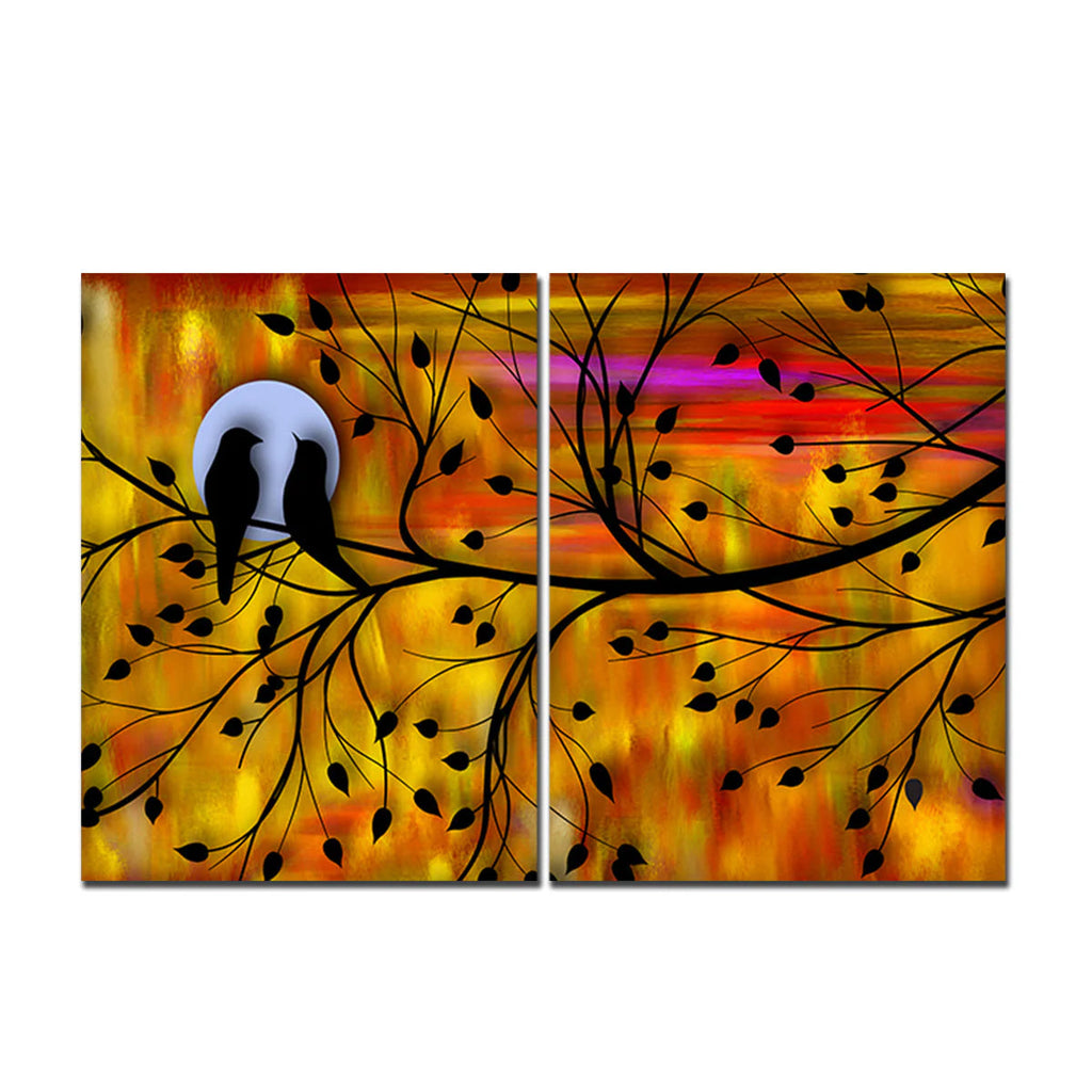 Beautiful Bird Couple on Tree Premium Bedroom Wall Painting Decor Mantra