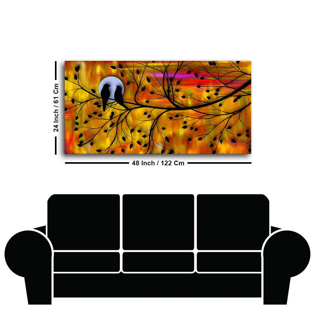 Beautiful Bird Couple on Tree Wall Painting DECORMANTRA