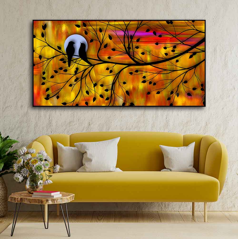 Beautiful Bird Couple on Tree Wall Painting DECORMANTRA