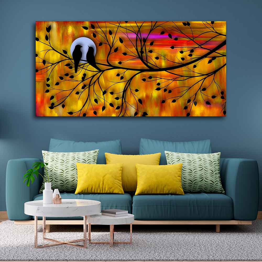 Beautiful Bird Couple on Tree Wall Painting DECORMANTRA