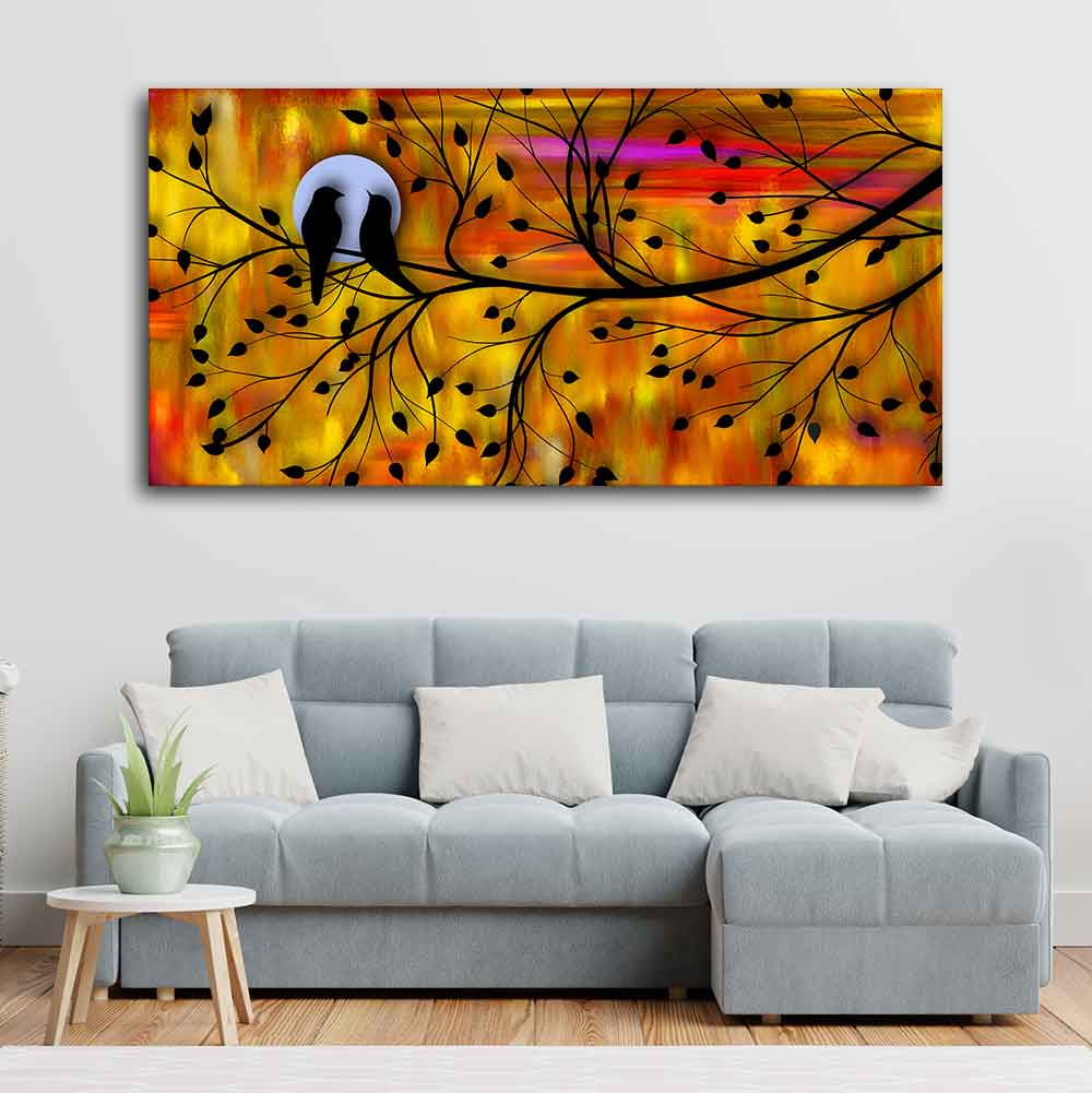 Beautiful Bird Couple on Tree Wall Painting DECORMANTRA