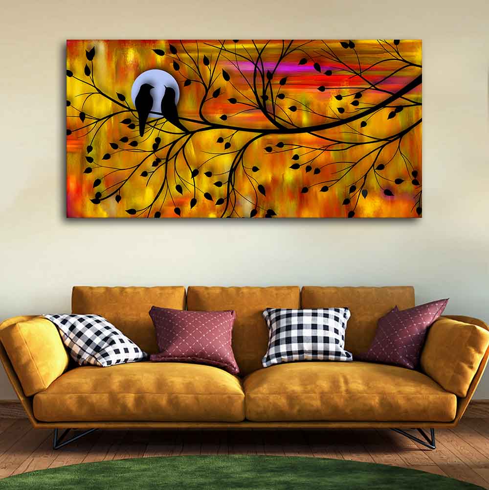 Beautiful Bird Couple on Tree Wall Painting DECORMANTRA