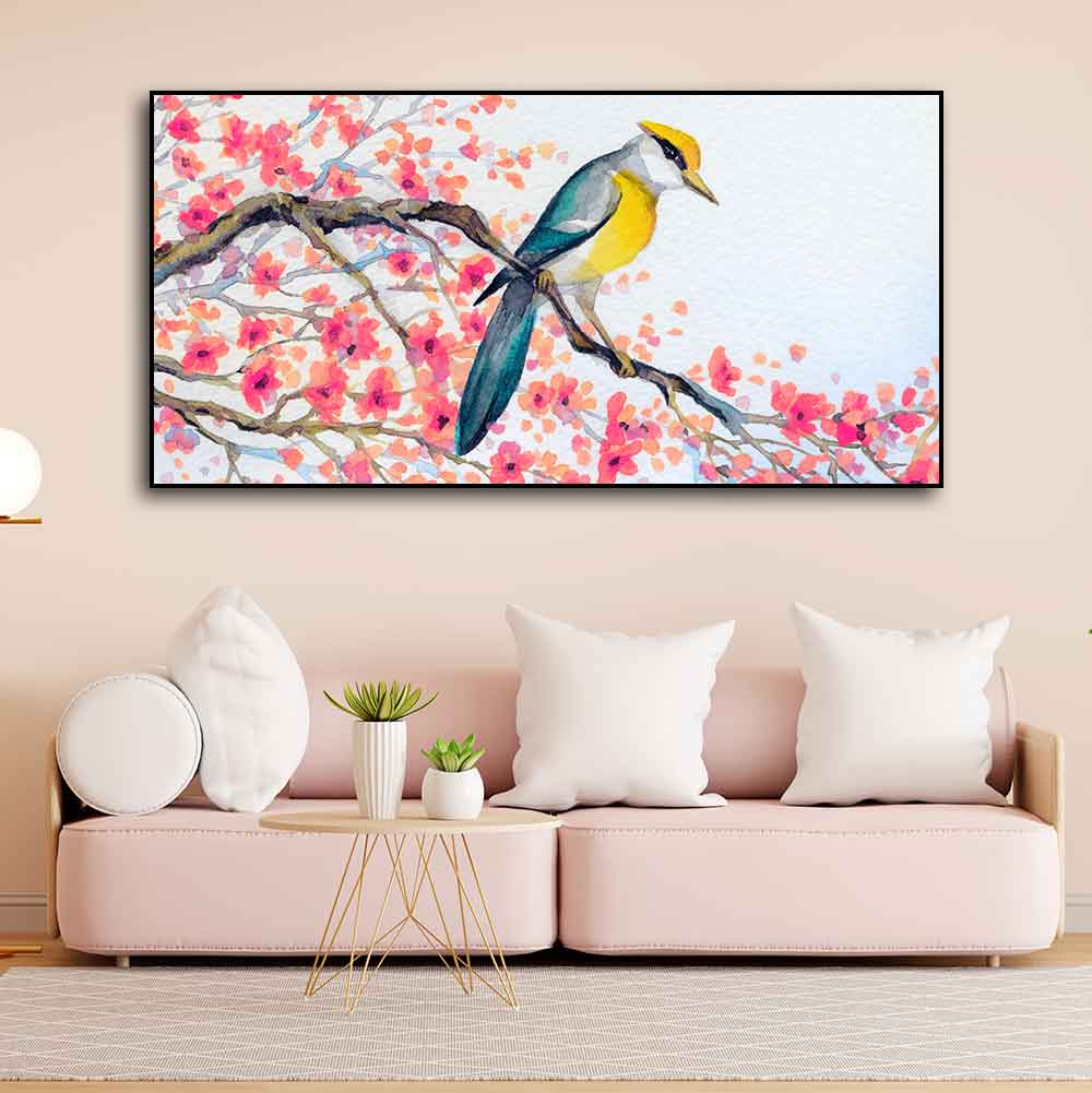 Beautiful Bird on Tree Branch Wall Painting Decor Mantra