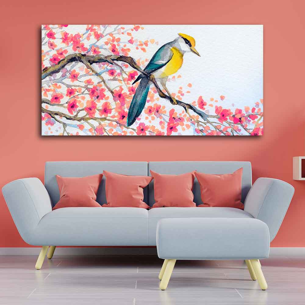 Beautiful Bird on Tree Branch Wall Painting Decor Mantra
