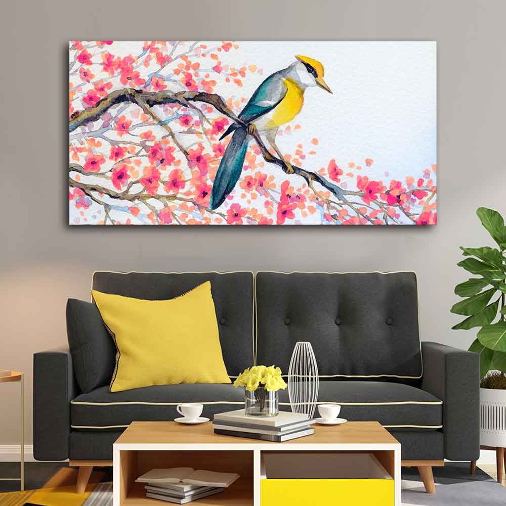 Beautiful Bird on Tree Branch Wall Painting DECORMANTRA