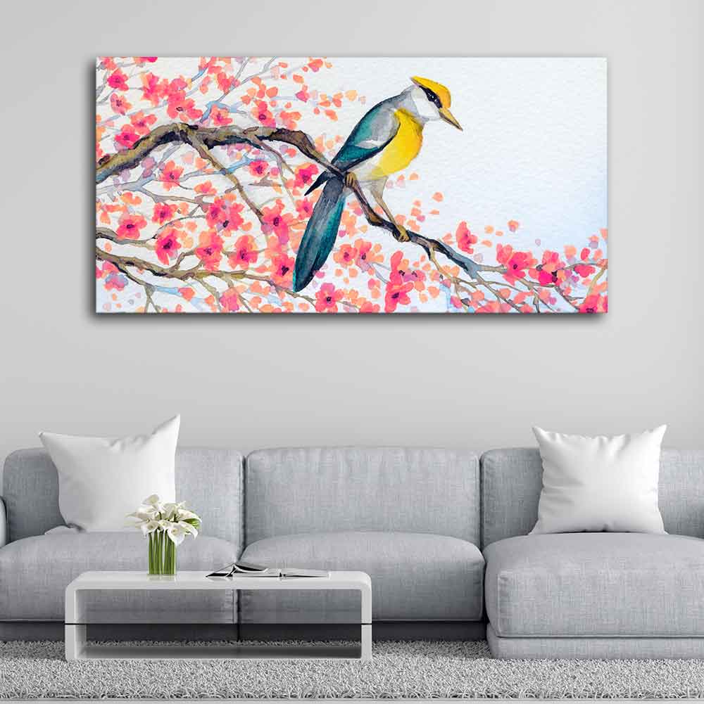 Beautiful Bird on Tree Branch Wall Painting Decor Mantra