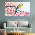 Beautiful Bird on Tree Branch Wall Painting of Five pieces DECORMANTRA