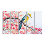 Beautiful Bird on Tree Branch Wall Painting of Five pieces DECORMANTRA