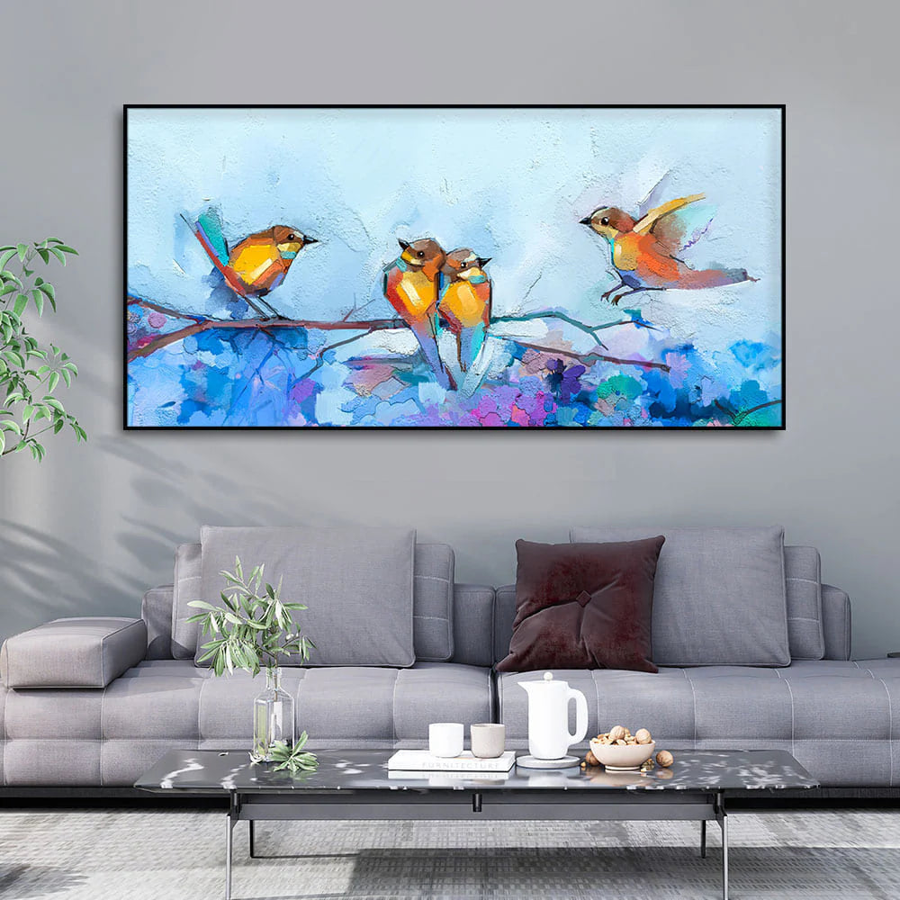 Beautiful Canary Birds on Branch Premium Canvas Wall Painting Decor Mantra