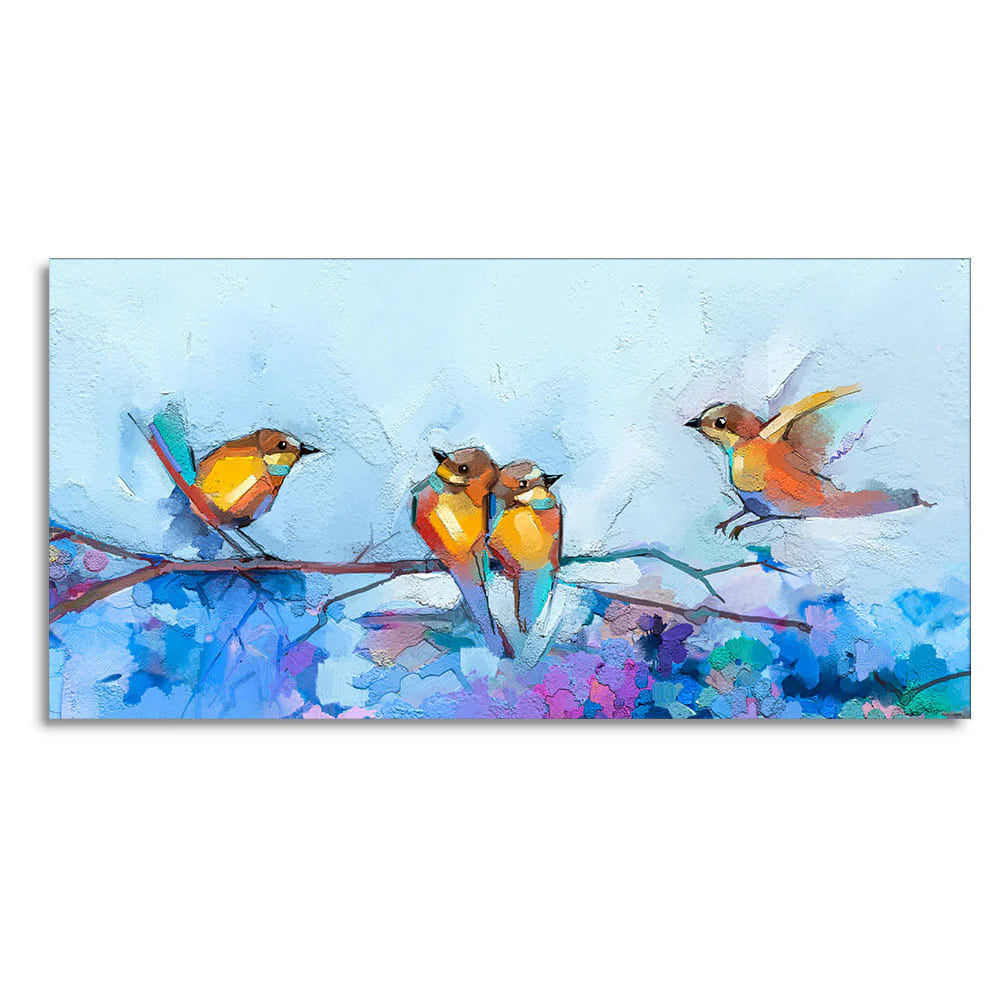 Beautiful Canary Birds on Branch Premium Canvas Wall Painting Decor Mantra