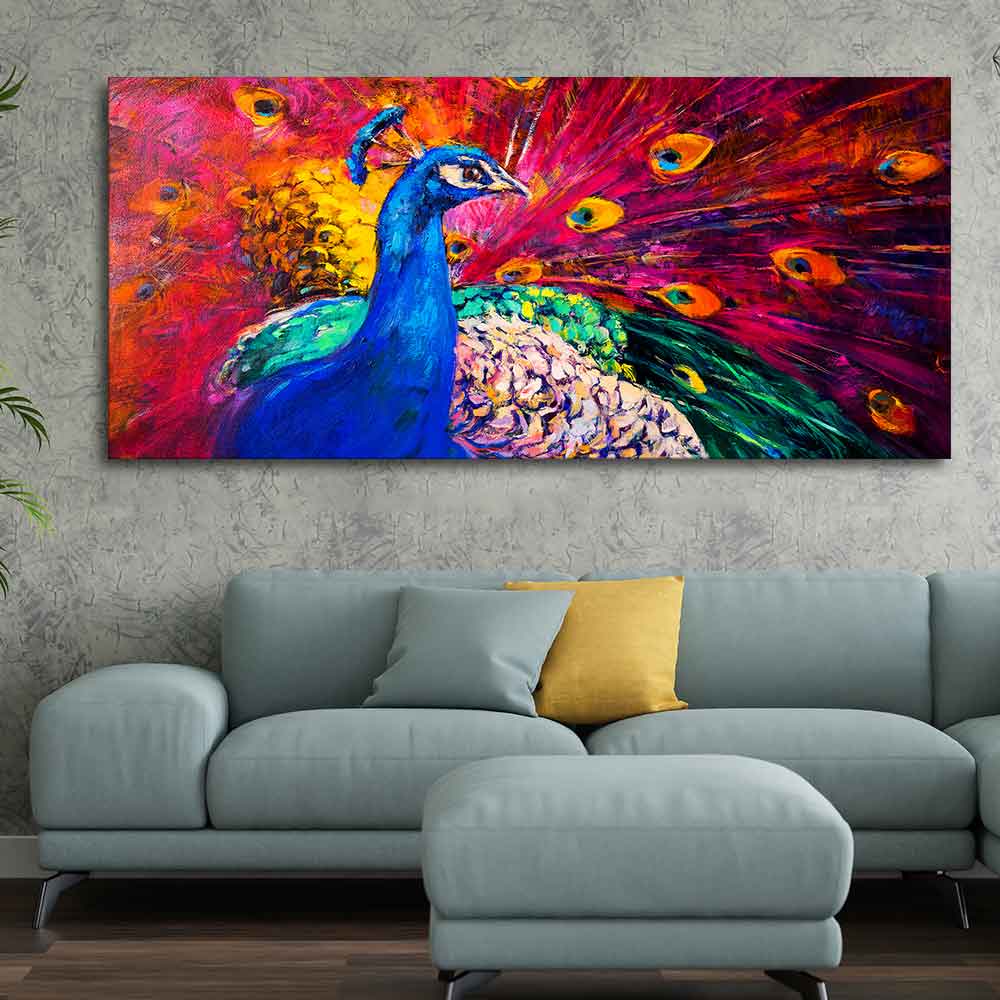 Beautiful Colorful Peacock Premium Canvas Wall Painting Decor Mantra