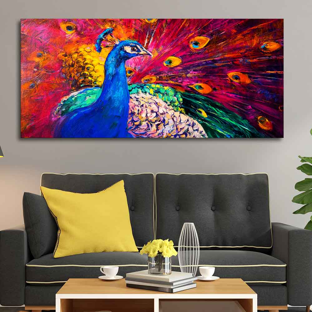 Beautiful Colorful Peacock Premium Canvas Wall Painting Decor Mantra