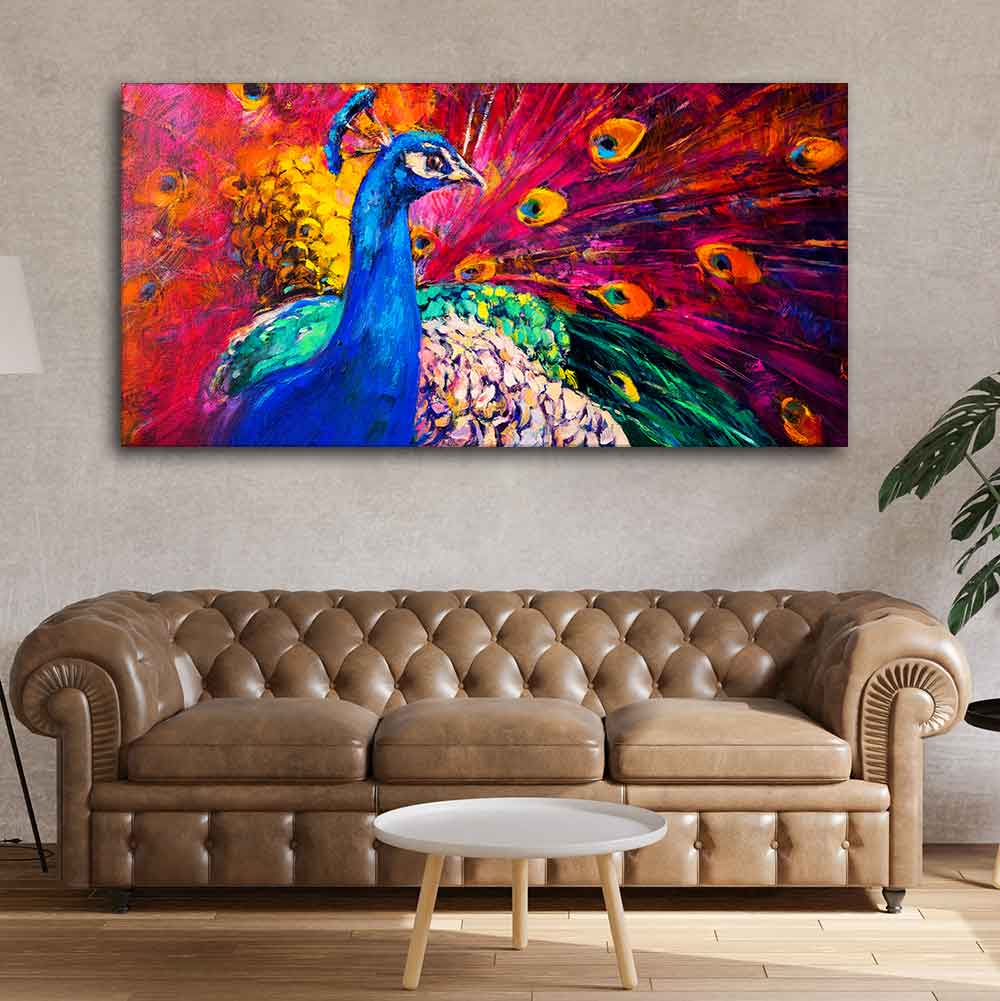 Beautiful Colorful Peacock Premium Canvas Wall Painting DECORMANTRA