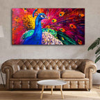 Beautiful Colorful Peacock Premium Canvas Wall Painting DECORMANTRA