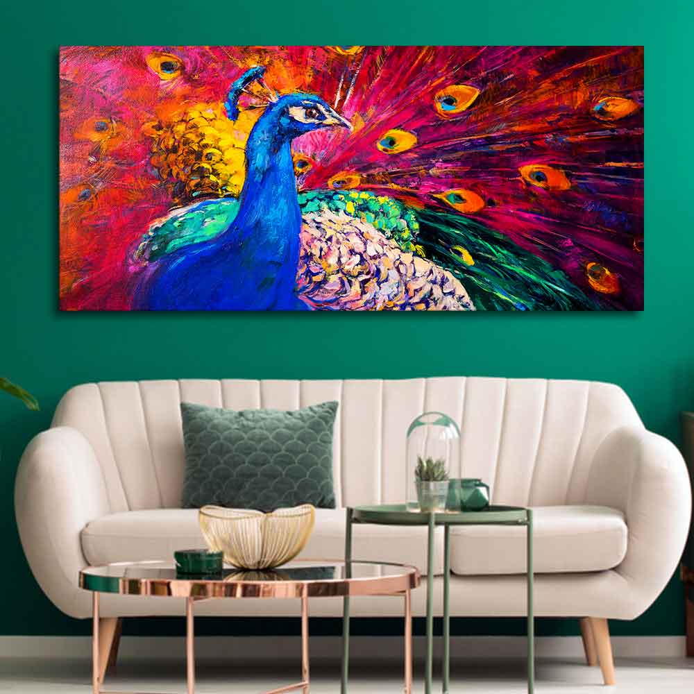 Beautiful Colorful Peacock Premium Canvas Wall Painting Decor Mantra