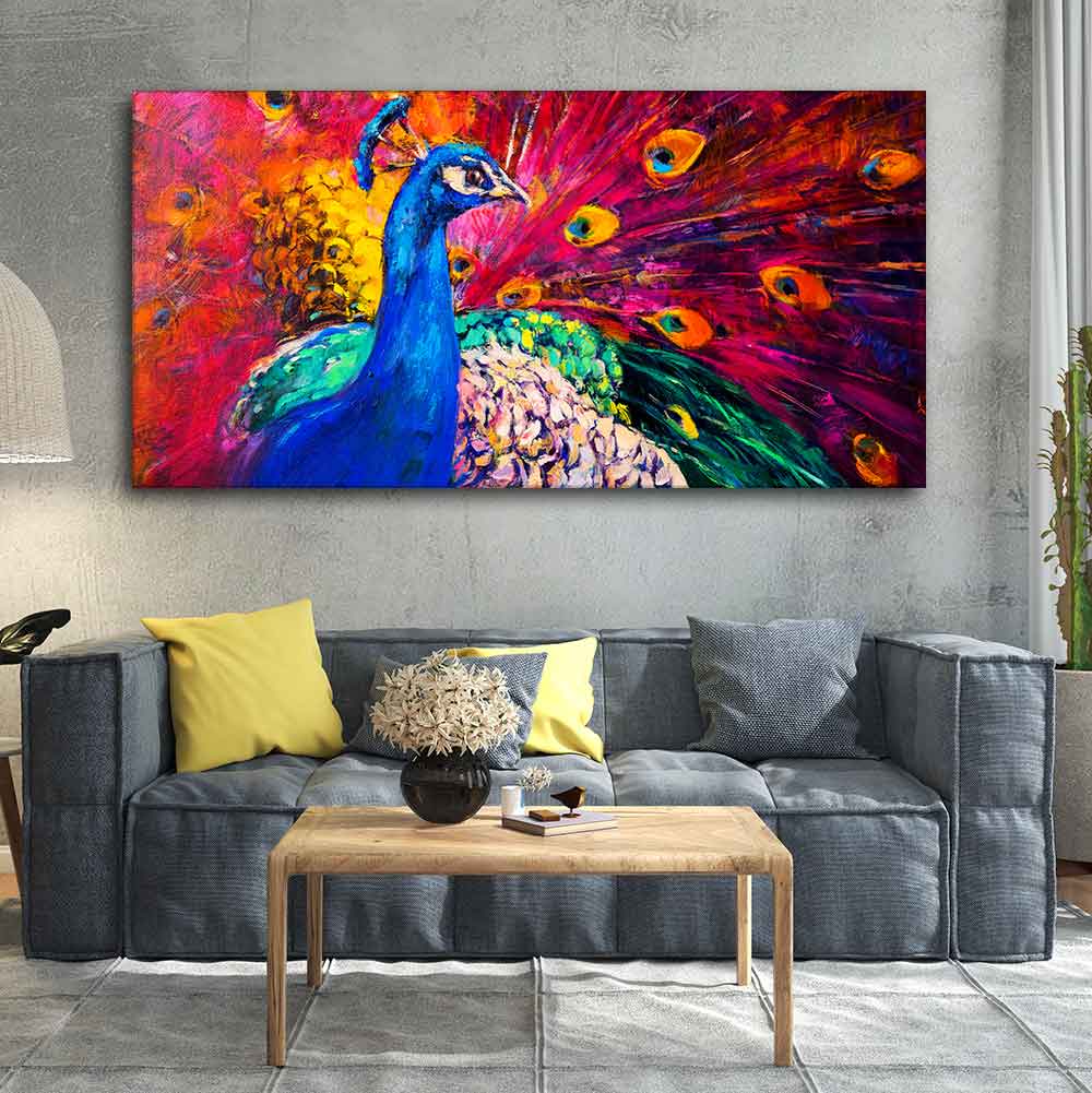 Beautiful Colorful Peacock Premium Canvas Wall Painting DECORMANTRA