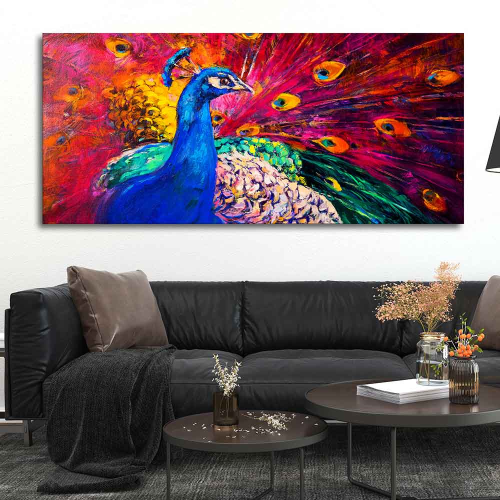 Beautiful Colorful Peacock Premium Canvas Wall Painting Decor Mantra