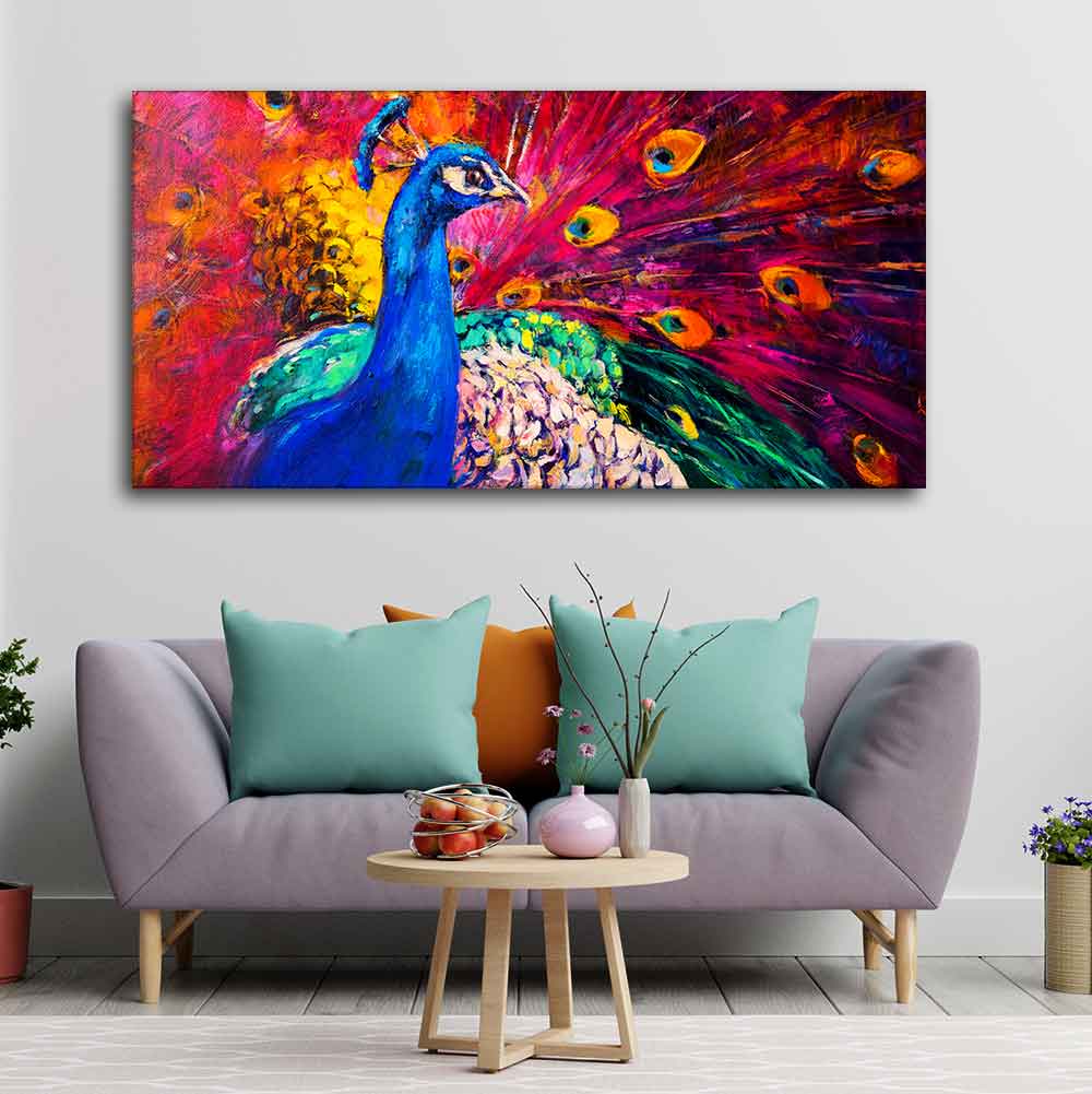 Beautiful Colorful Peacock Premium Canvas Wall Painting DECORMANTRA
