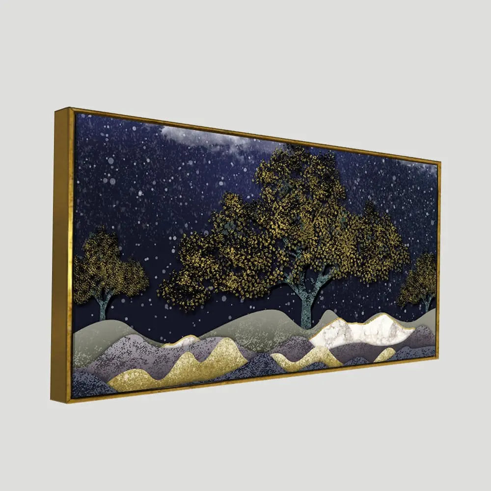 Beautiful Dark Blue Snowy Background Canvas Wall Painting DECORMANTRA