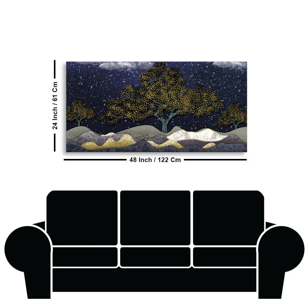 Beautiful Dark Blue Snowy Background Canvas Wall Painting DECORMANTRA