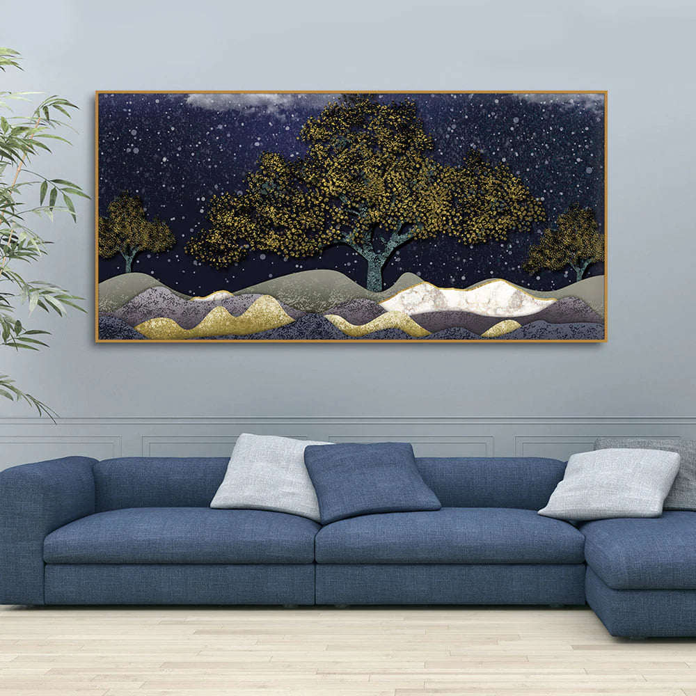 Beautiful Dark Blue Snowy Background Canvas Wall Painting DECORMANTRA