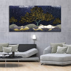 Beautiful Dark Blue Snowy Background Canvas Wall Painting DECORMANTRA