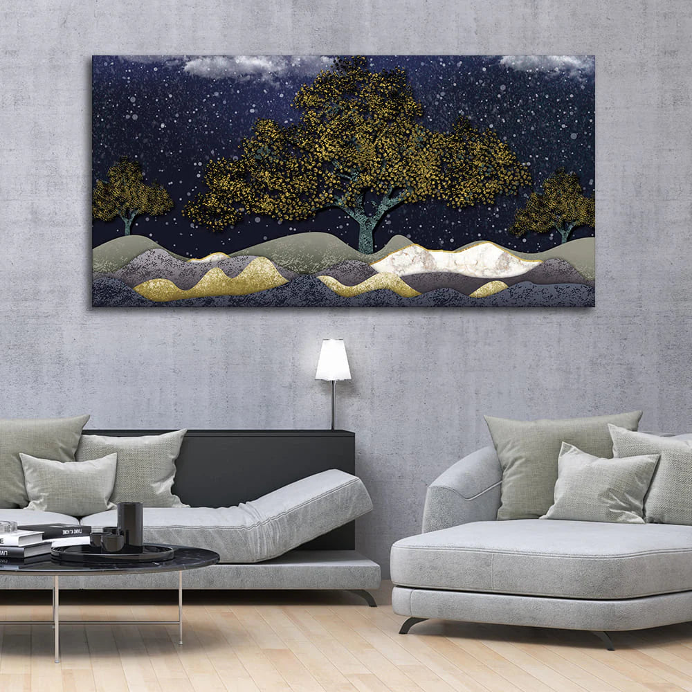 Beautiful Dark Blue Snowy Background Canvas Wall Painting DECORMANTRA