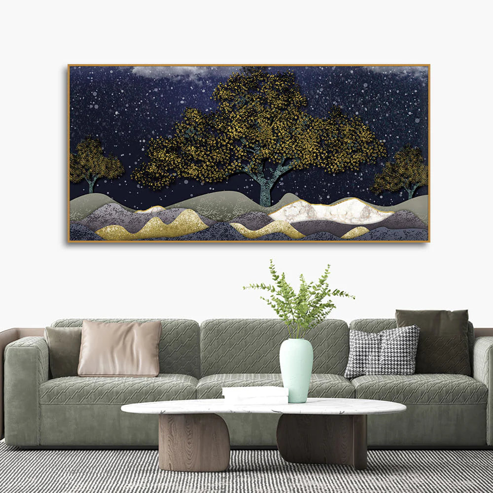 Beautiful Dark Blue Snowy Background Canvas Wall Painting DECORMANTRA
