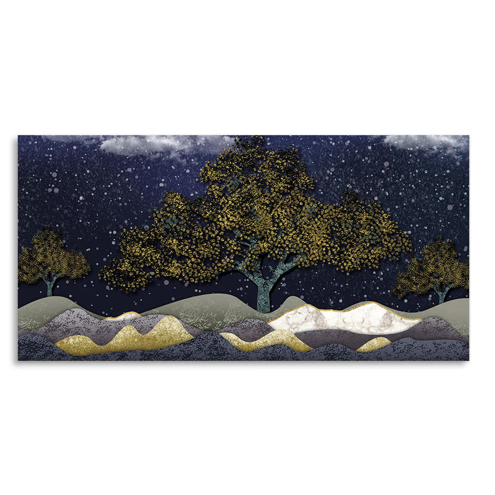 Beautiful Dark Blue Snowy Background Canvas Wall Painting DECORMANTRA