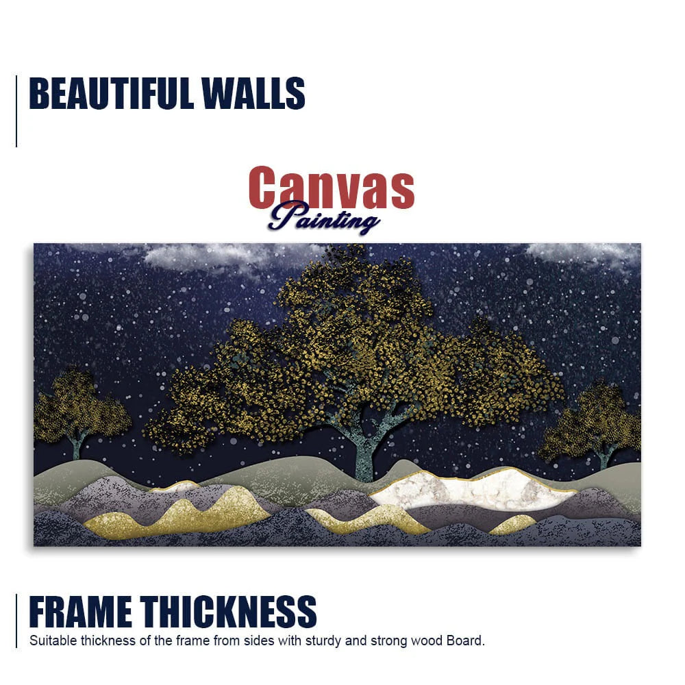 Beautiful Dark Blue Snowy Background Canvas Wall Painting DECORMANTRA