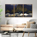 Beautiful Dark Blue Snowy Background Floating Canvas Wall Painting Set of Three DECORMANTRA