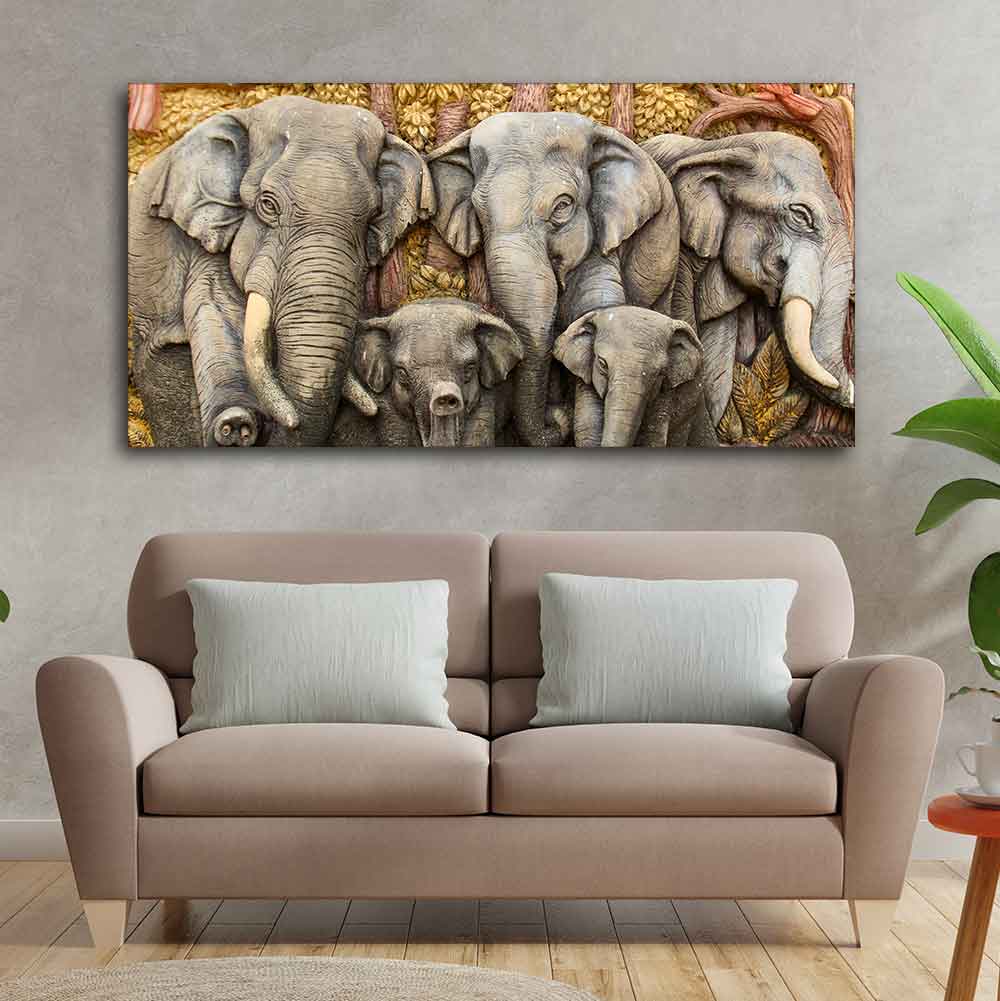 Beautiful Elephant Native Thai style Molding art wall Painting DECORMANTRA