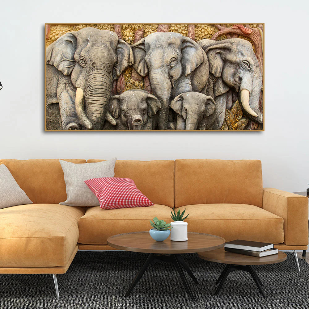 Beautiful Elephant Native Thai style Molding art wall Painting DECORMANTRA