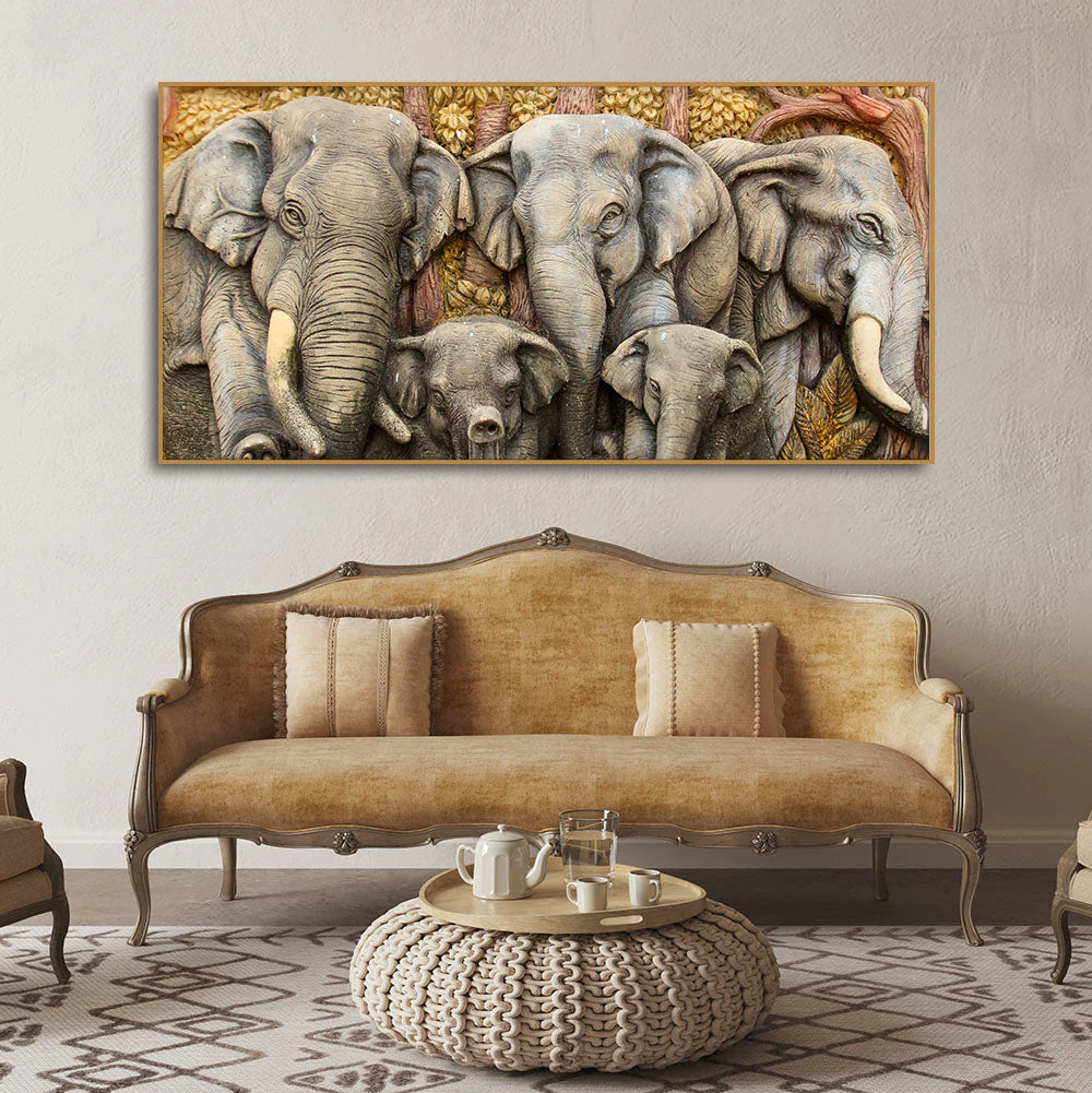 Beautiful Elephant Native Thai style Molding art wall Painting DECORMANTRA