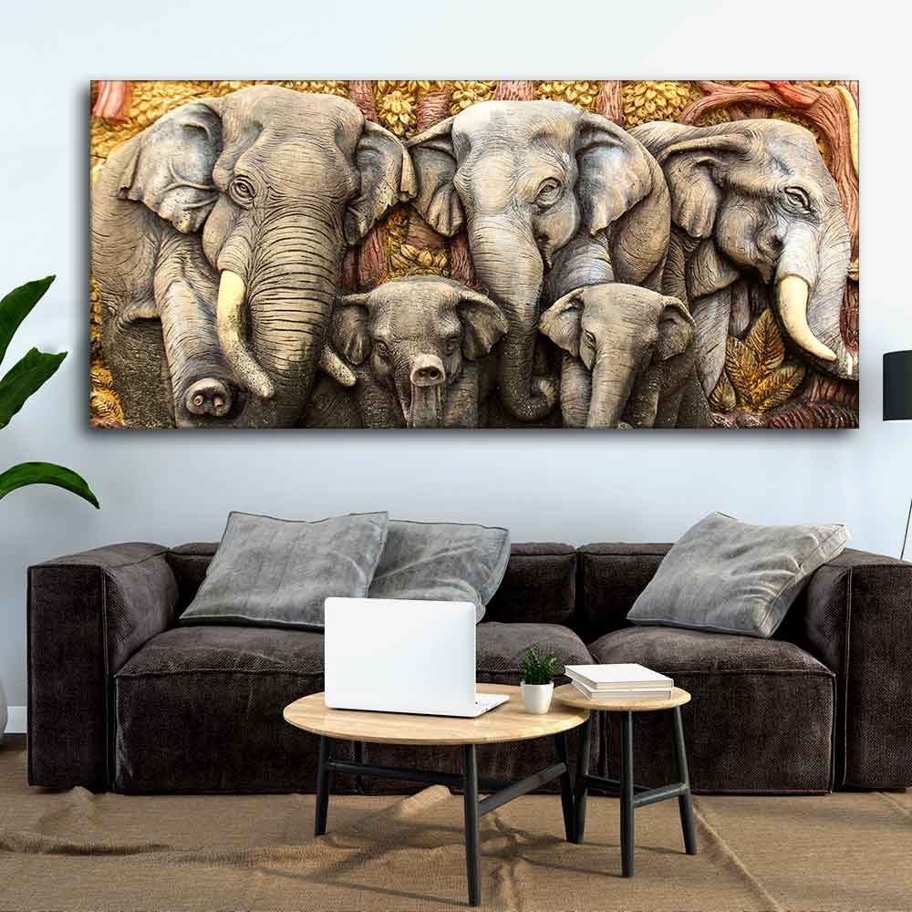 Beautiful Elephants Premium Wall Painting DECORMANTRA