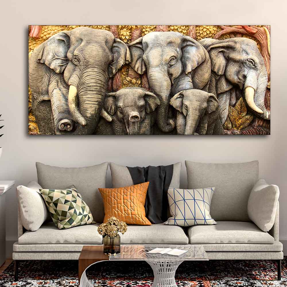 Beautiful Elephants Premium Wall Painting DECORMANTRA